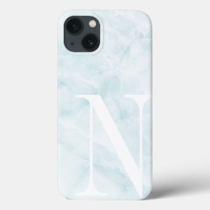 Modern Pale Aqua Marble Large Scale Monogram iPhone 13 Case