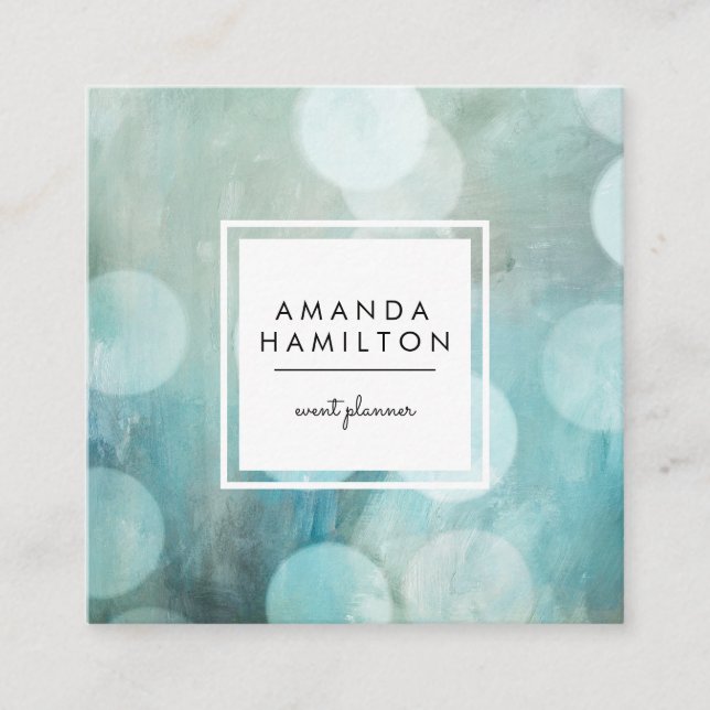 Modern pale blue Bokeh Glitter Fashion & Beauty Square Business Card (Front)