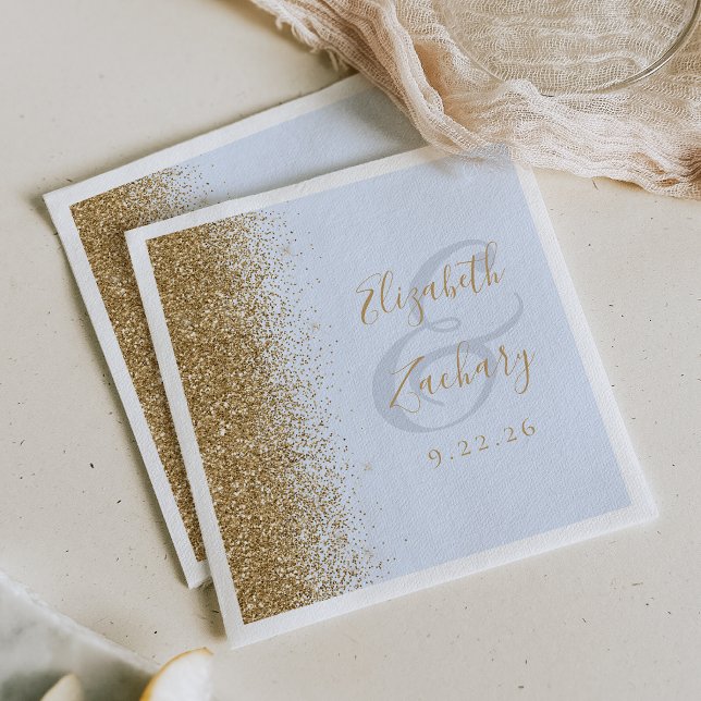 Modern Pale Blue Gold Glitter Wedding Napkin (Creator Uploaded)