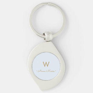 Modern Pale Blue Gold Minimalist Monogram Key Ring