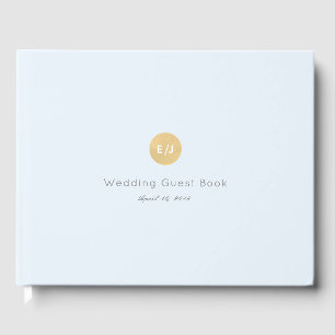 Modern Pale Blue Gold Monogram Wedding Guest Book