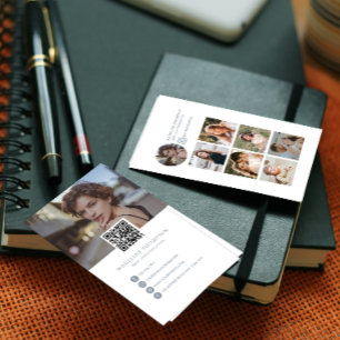 Modern Pale Blue Photo Collage Photographer Business Card