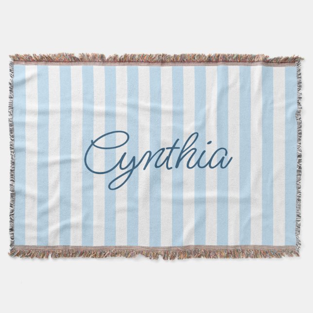 Modern Pale Blue Stripe Personalised Throw Blanket (Front)