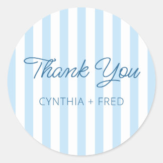 Modern Pale Blue Stripe Thank You Classic Round Sticker