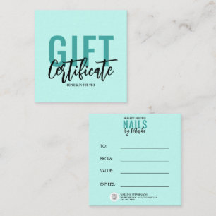 Modern Pale Blue Teal Logo NAIL TECHNICIAN Gift Card