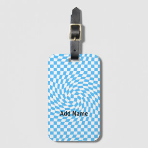 Modern Pale Blue & White Chequered Chic Pattern Luggage Tag