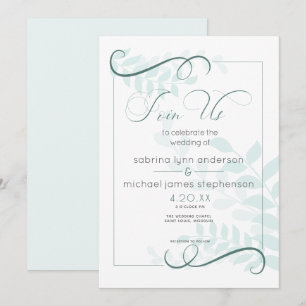 Modern Pale Foliage Chic Accents Jade Green Invitation