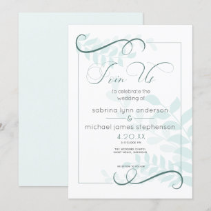 Modern Pale Foliage Chic Accents Jade Green Invitation