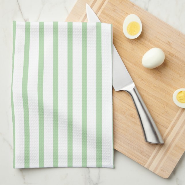 Modern Pale Green Stripe Kitchen Towel (Quarter Fold)