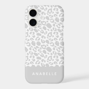 Modern pale grey and white animal leopard print