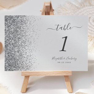 Modern Pale Grey Silver Glitter Edge Wedding Table Number