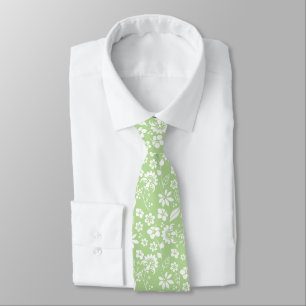 Modern Pale Lime Green Tropical Flowers Tie