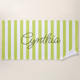 Modern Pale Lime Stripe Personalised Beach Towel