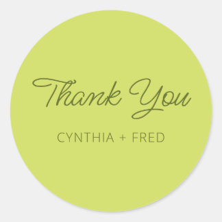 Modern Pale Lime with Olive Thank You Classic Round Sticker