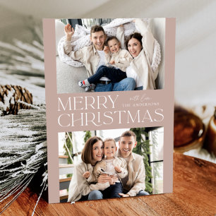 Modern Pale Mauve Merry Christmas 2 Photo Holiday Card