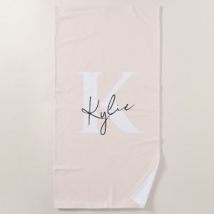 Modern Pale Peach Personalised Monogram Name - Beach Towel