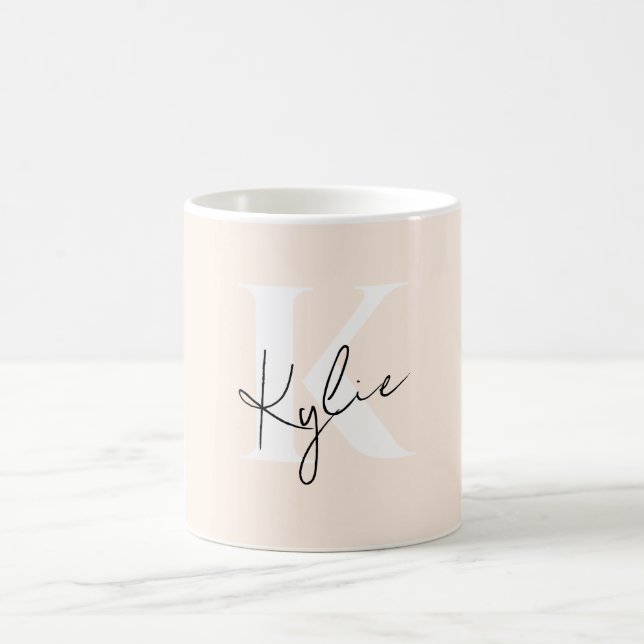 Modern Pale Peach Personalised Monogram Name -  Coffee Mug (Center)