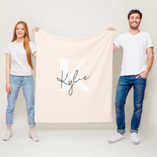 Modern Pale Peach Personalised Monogram Name -  Fleece Blanket