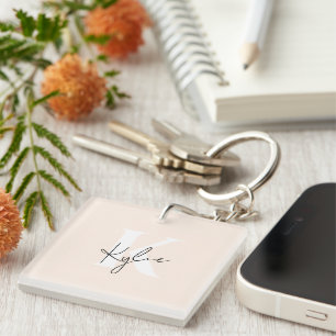 Modern Pale Peach Personalised Monogram Name -  Key Ring