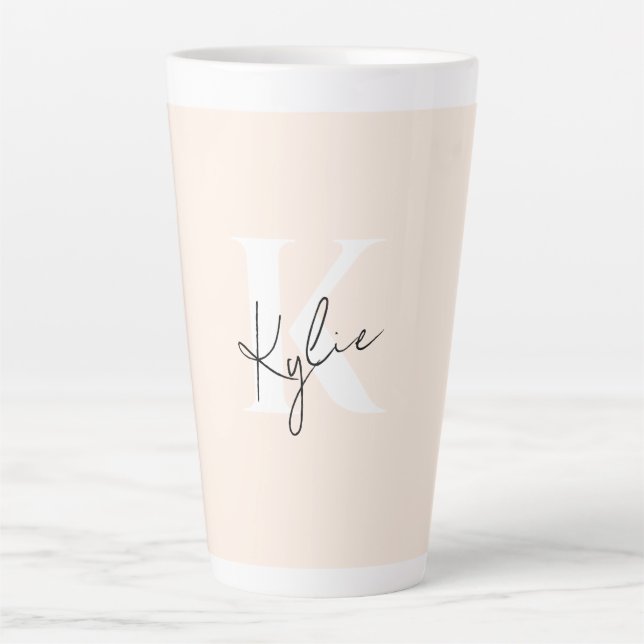 Modern Pale Peach Personalised Monogram Name -  Latte Mug (Front)