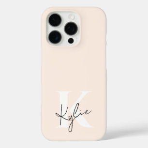Modern Pale Peach Personalized Monogram Name -  iPhone 16 Pro Case