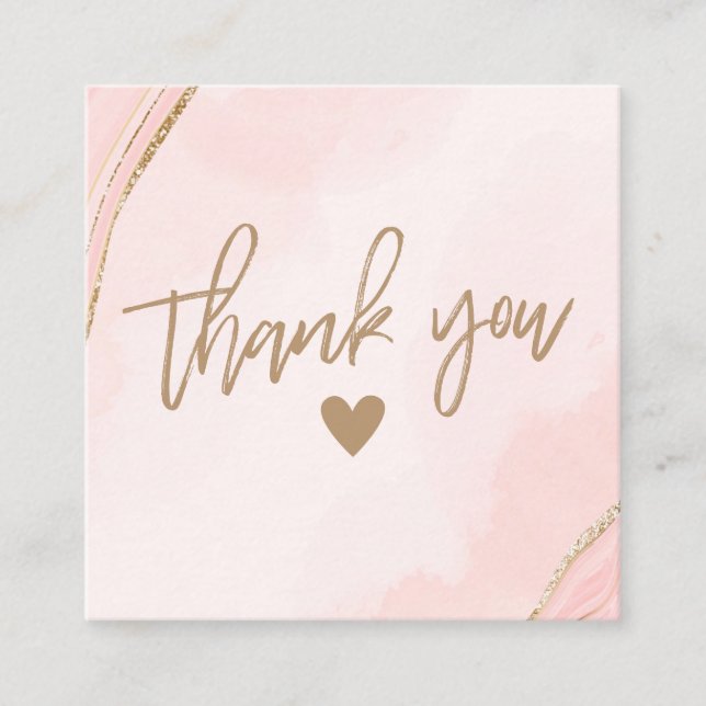 Modern Pale Pink and Tan Thank You Business Card (Front)