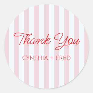 Modern Pale Pink Stripe Thank You Classic Round Sticker