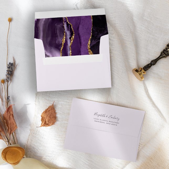 Modern Pale Purple Gold Agate Wedding Envelope (Creator Uploaded)