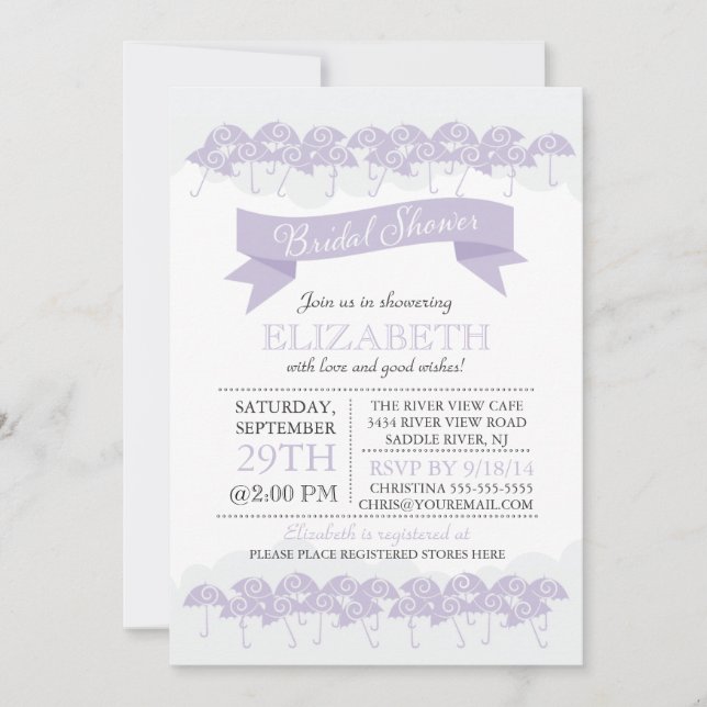 Modern Pale Purple Umbrella Bridal Shower Invitation (Front)