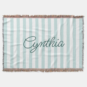 Modern Pale Teal Stripe Personalised Throw Blanket