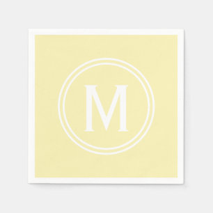 Modern Pale Yellow Custom Round Framed Monogram Napkin