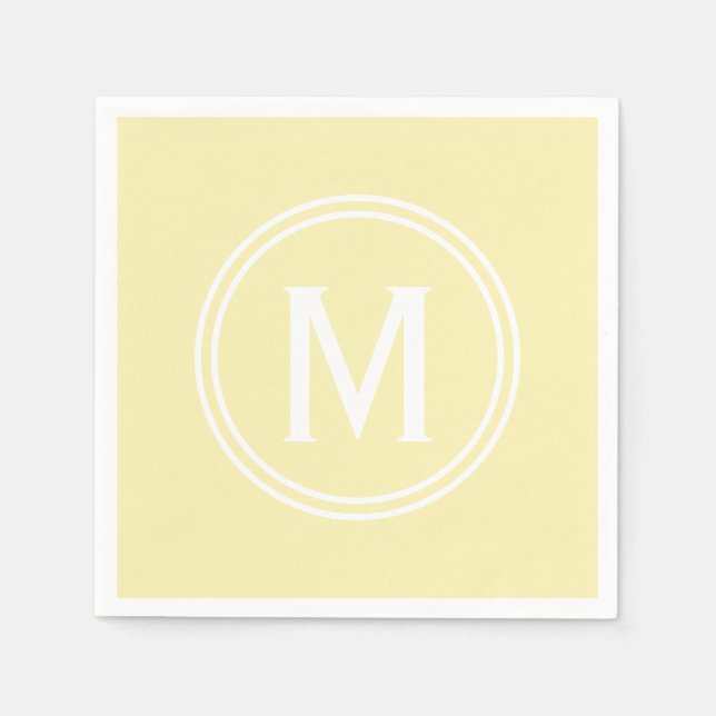 Modern Pale Yellow Custom Round Framed Monogram Napkin (Front)