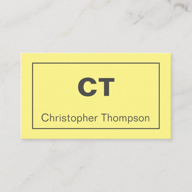 Modern Pale Yellow Minimalist Name and Initials Business Card (Front)