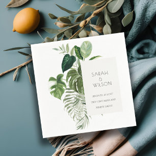 Modern Palm Green Leafy Tropical Foliage Wedding Napkin
