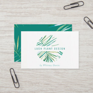 MODERN PALM LEAF LOGO lush botanical life green Business Card
