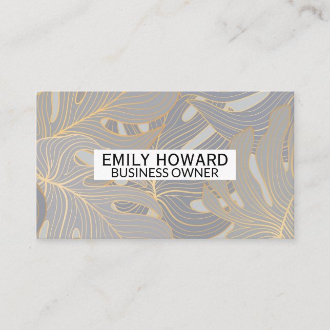Modern Palm Leaf Pattern Business Card (Front)