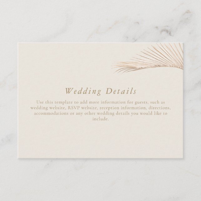 Modern Palm Leaf Wishing Detail Enclosure Card (Front)