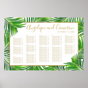 Modern Palm Leaves Beach Wedding Seating Chart