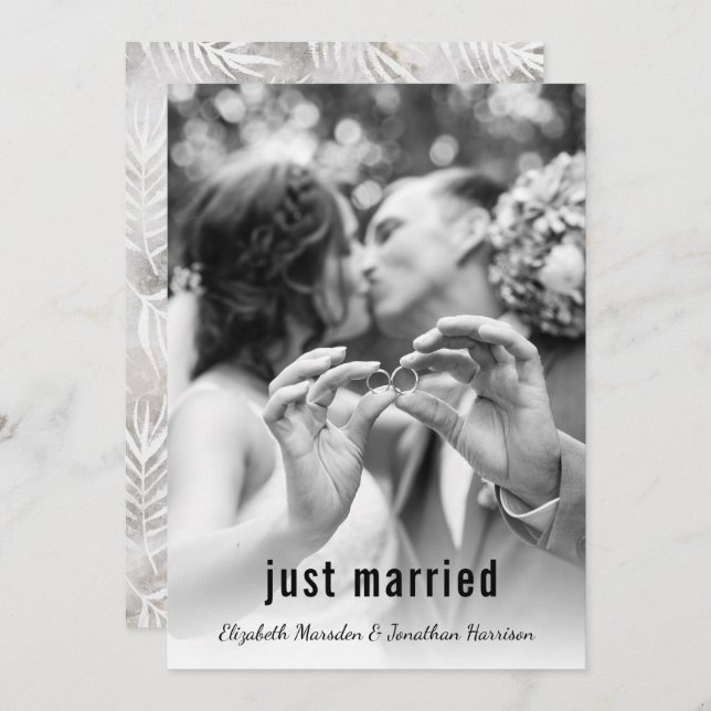 Modern Palm Leaves Just Married Announcement Party (Front/Back)