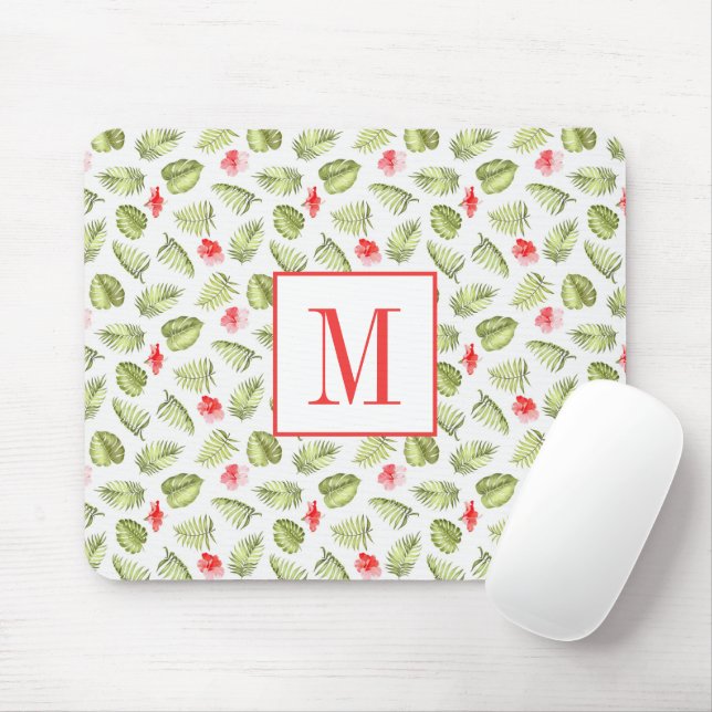 Modern Palm Leaves Monogram Mouse Mat (With Mouse)