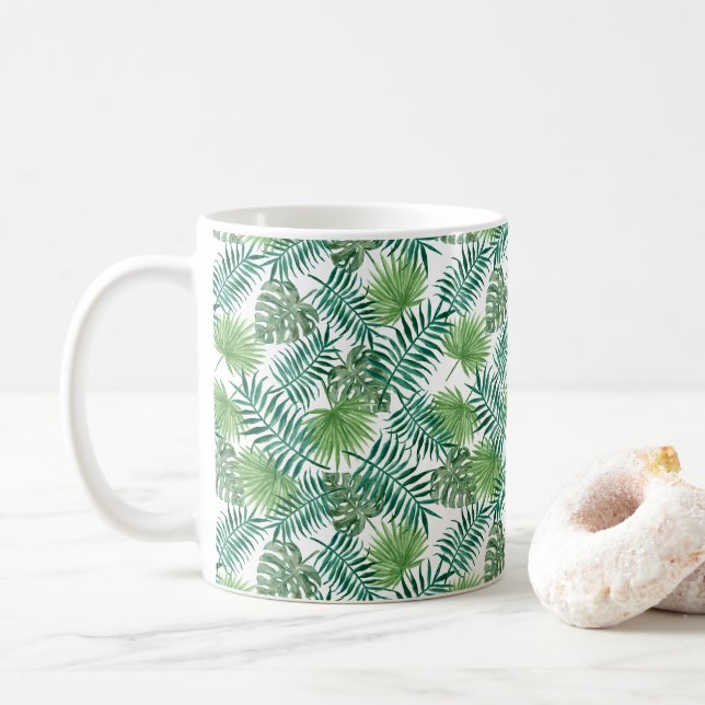Modern Palm Leaves Pattern Coffee Mug (With Donut)