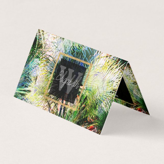 Modern Palm Leaves Tropical Abstract Design Business Card (Front)