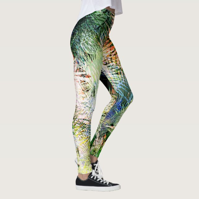 Modern Palm Leaves Tropical Abstract Design Leggings (Right)