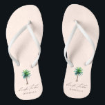 Modern Palm Tree Bride Tribe Blush Bachelorette  Flip Flops<br><div class="desc">Personalised bachelorette flip flops with "bride tribe" in modern script font and a watercolor tropical palm tree on a blush background. Personalise with name - purchase one for each woman.</div>