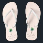 Modern Palm Tree Bride Tribe Blush Bachelorette  Flip Flops<br><div class="desc">Personalised bachelorette flip flops with "bride tribe" in modern script font and a watercolor tropical palm tree on a blush background. Personalise with name - purchase one for each woman.</div>