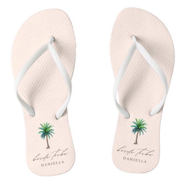 Modern Palm Tree Bride Tribe Blush Bachelorette  Flip Flops (Footbed)