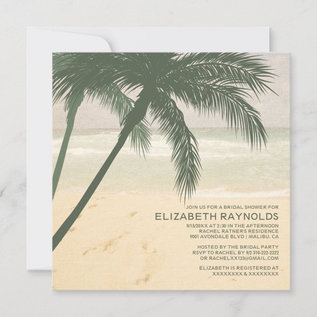 Modern Palm Tree Burlap Bridal Shower Invitations (Front)