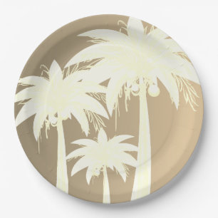 Modern Palm Tree Coastal Beige Sand Beach Summer  Paper Plate