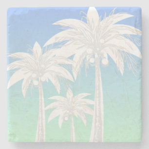 Modern Palm Tree Coastal Blue Green Sky Ombre Stone Coaster