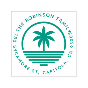Modern Palm Tree Silhouette Family Return Address Self-inking Stamp